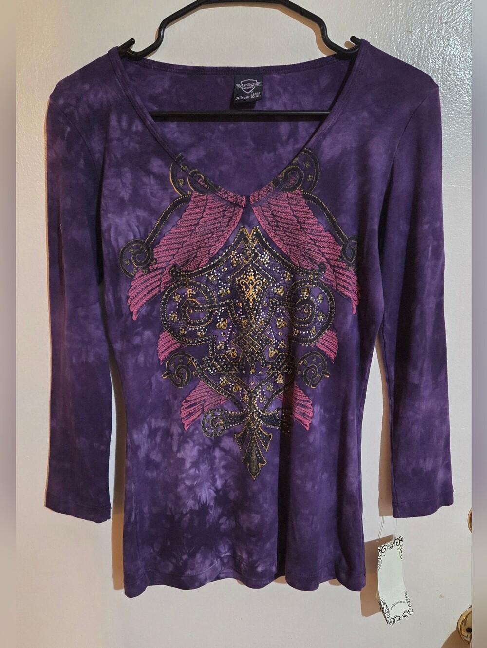 Sledge Y2K Deadstock Purple Bling Rhinestone 3/4 Length Top NWOT Size Large